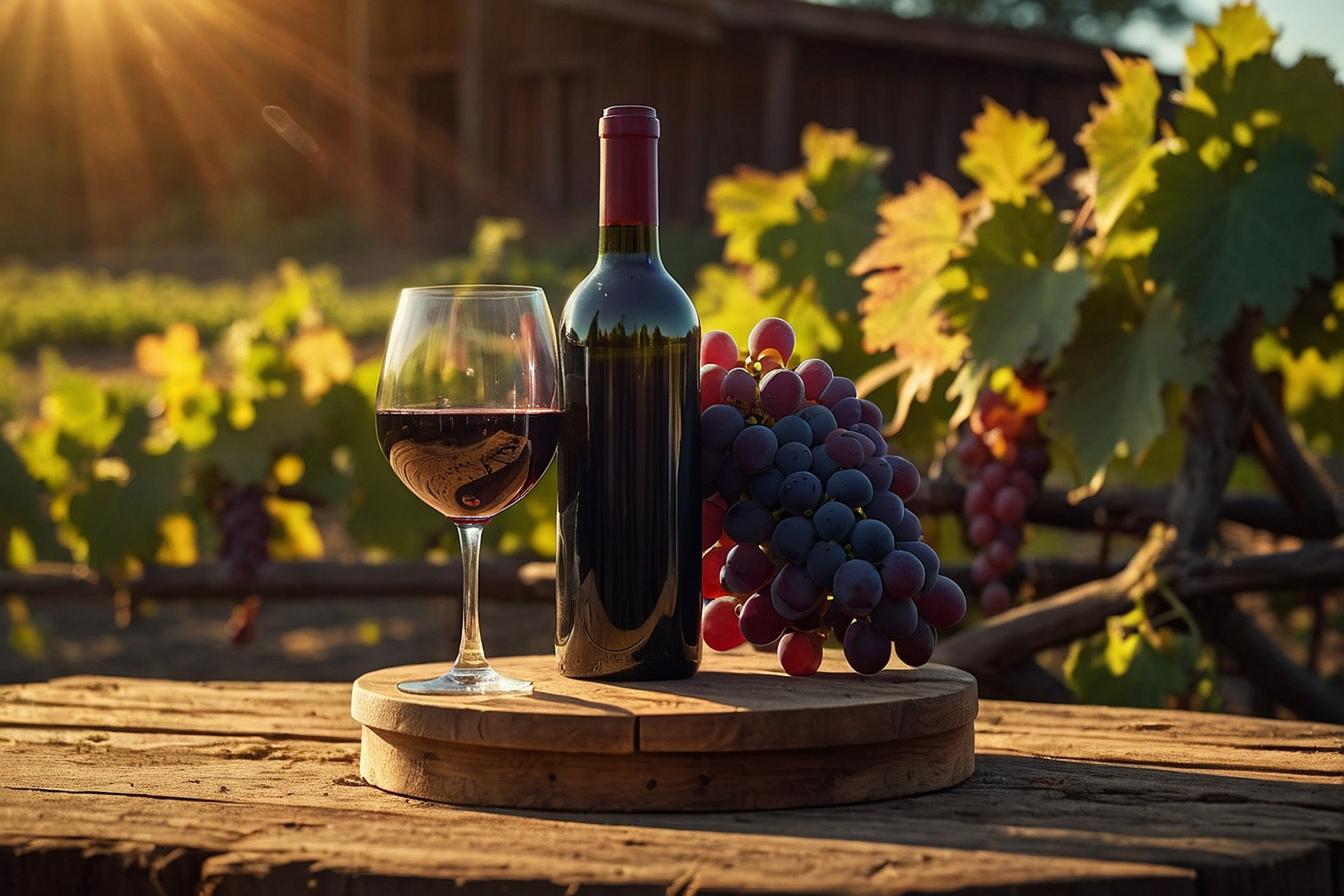 Wine bottle and glass